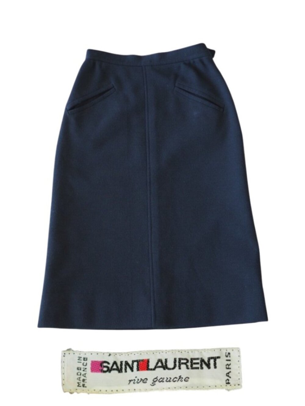 Vintage Saint Laurent Rive Gauche Paris Navy Midi Skirt Sz 4 Made in France
